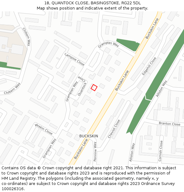 18, QUANTOCK CLOSE, BASINGSTOKE, RG22 5DL: Location map and indicative extent of plot