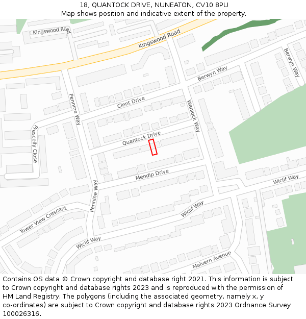 18, QUANTOCK DRIVE, NUNEATON, CV10 8PU: Location map and indicative extent of plot