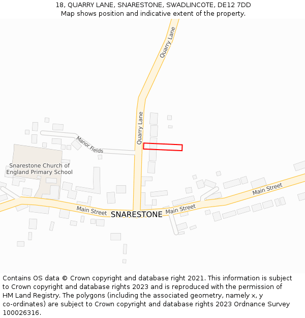 18, QUARRY LANE, SNARESTONE, SWADLINCOTE, DE12 7DD: Location map and indicative extent of plot