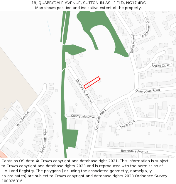 18, QUARRYDALE AVENUE, SUTTON-IN-ASHFIELD, NG17 4DS: Location map and indicative extent of plot