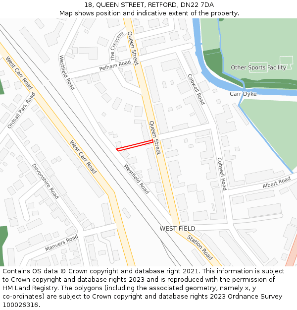 18, QUEEN STREET, RETFORD, DN22 7DA: Location map and indicative extent of plot
