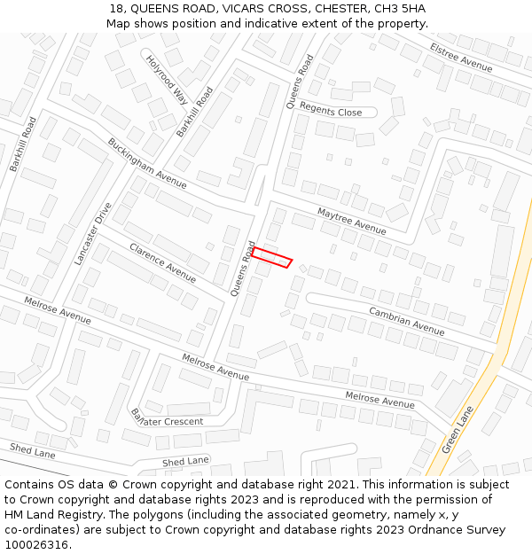 18, QUEENS ROAD, VICARS CROSS, CHESTER, CH3 5HA: Location map and indicative extent of plot