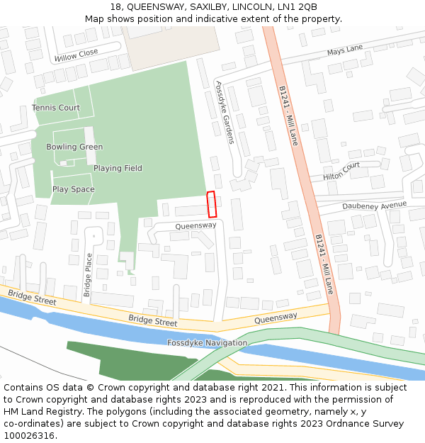 18, QUEENSWAY, SAXILBY, LINCOLN, LN1 2QB: Location map and indicative extent of plot