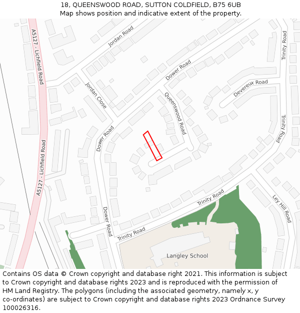 18, QUEENSWOOD ROAD, SUTTON COLDFIELD, B75 6UB: Location map and indicative extent of plot