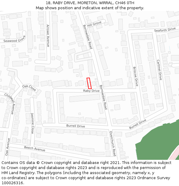 18, RABY DRIVE, MORETON, WIRRAL, CH46 0TH: Location map and indicative extent of plot