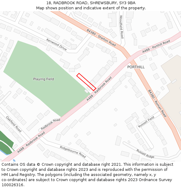 18, RADBROOK ROAD, SHREWSBURY, SY3 9BA: Location map and indicative extent of plot