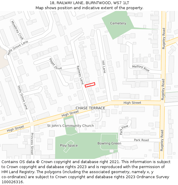 18, RAILWAY LANE, BURNTWOOD, WS7 1LT: Location map and indicative extent of plot