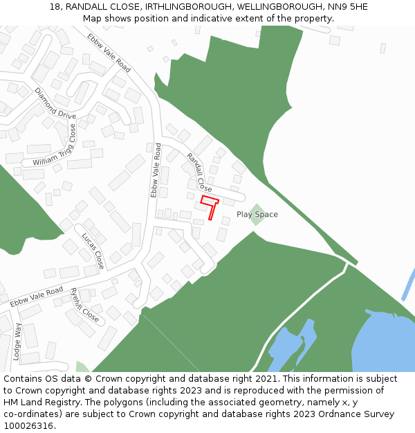 18, RANDALL CLOSE, IRTHLINGBOROUGH, WELLINGBOROUGH, NN9 5HE: Location map and indicative extent of plot
