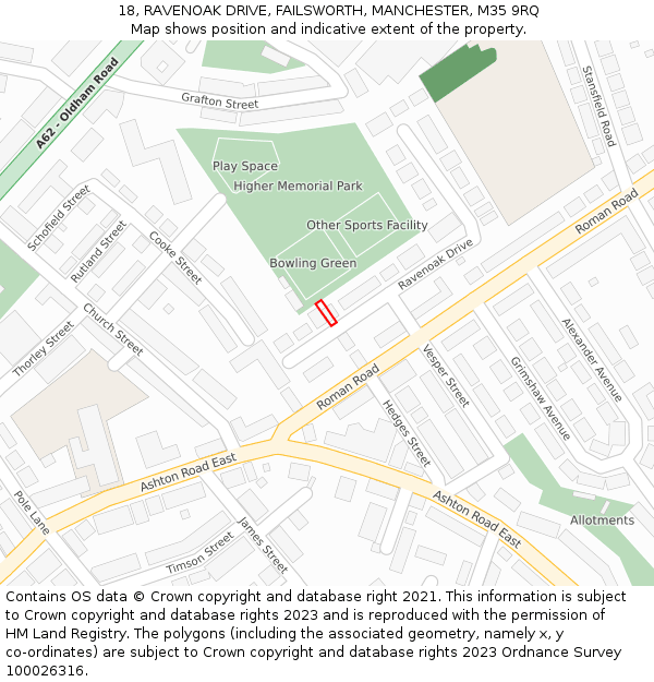 18, RAVENOAK DRIVE, FAILSWORTH, MANCHESTER, M35 9RQ: Location map and indicative extent of plot