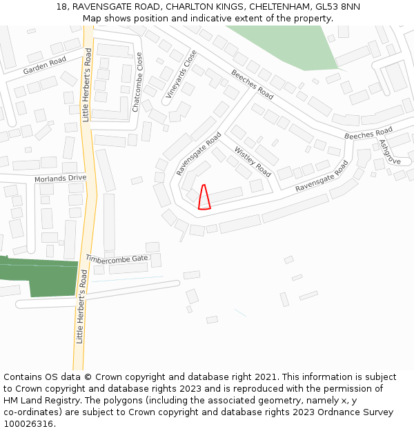 18, RAVENSGATE ROAD, CHARLTON KINGS, CHELTENHAM, GL53 8NN: Location map and indicative extent of plot