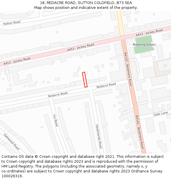 18, REDACRE ROAD, SUTTON COLDFIELD, B73 5EA: Location map and indicative extent of plot