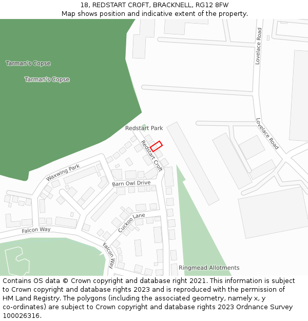18, REDSTART CROFT, BRACKNELL, RG12 8FW: Location map and indicative extent of plot
