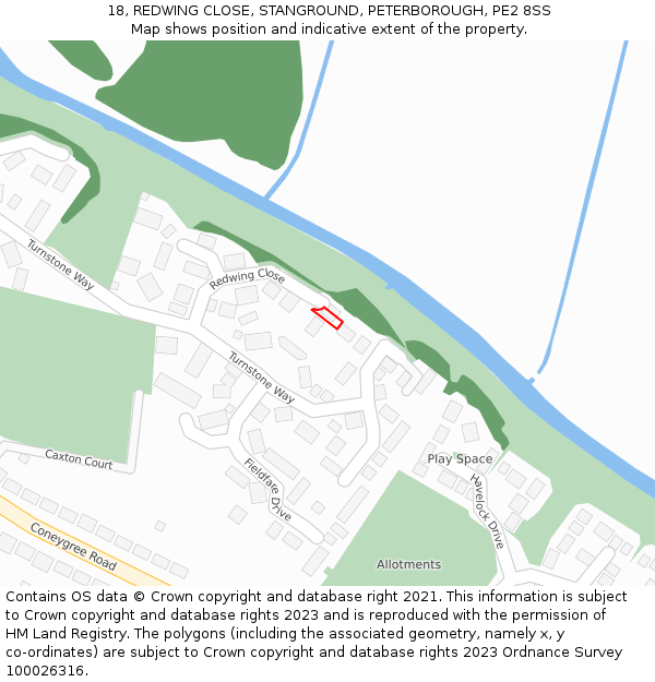 18, REDWING CLOSE, STANGROUND, PETERBOROUGH, PE2 8SS: Location map and indicative extent of plot