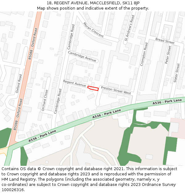 18, REGENT AVENUE, MACCLESFIELD, SK11 8JP: Location map and indicative extent of plot