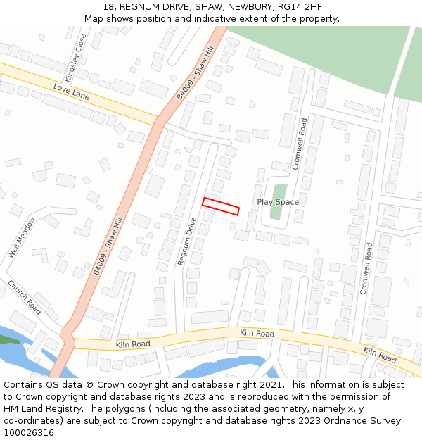 18, REGNUM DRIVE, SHAW, NEWBURY, RG14 2HF: Location map and indicative extent of plot
