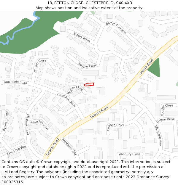 18, REPTON CLOSE, CHESTERFIELD, S40 4XB: Location map and indicative extent of plot