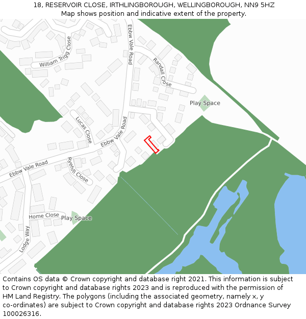 18, RESERVOIR CLOSE, IRTHLINGBOROUGH, WELLINGBOROUGH, NN9 5HZ: Location map and indicative extent of plot