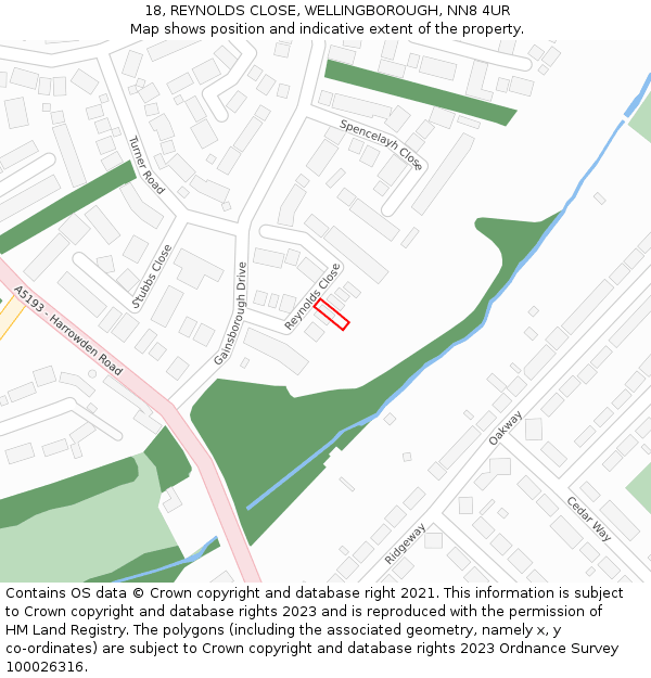 18, REYNOLDS CLOSE, WELLINGBOROUGH, NN8 4UR: Location map and indicative extent of plot