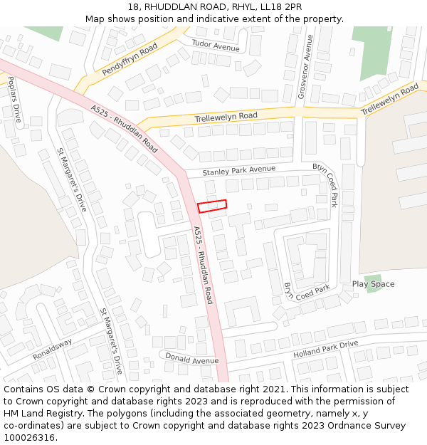 18, RHUDDLAN ROAD, RHYL, LL18 2PR: Location map and indicative extent of plot