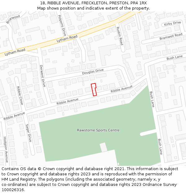 18, RIBBLE AVENUE, FRECKLETON, PRESTON, PR4 1RX: Location map and indicative extent of plot