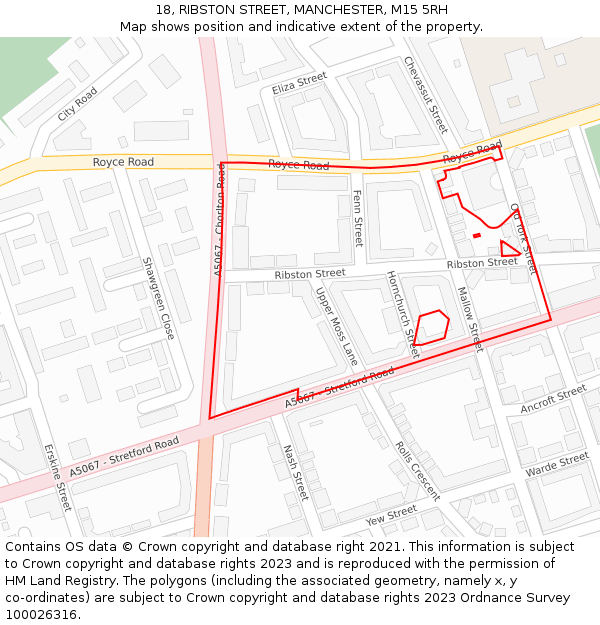 18, RIBSTON STREET, MANCHESTER, M15 5RH: Location map and indicative extent of plot