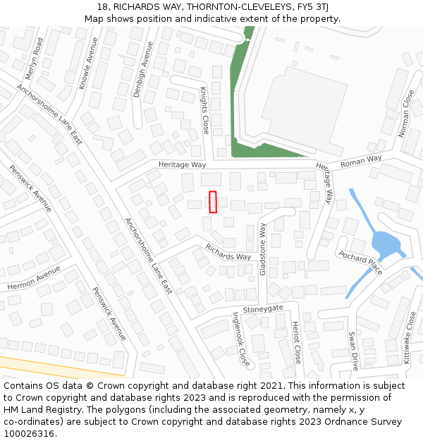 18, RICHARDS WAY, THORNTON-CLEVELEYS, FY5 3TJ: Location map and indicative extent of plot