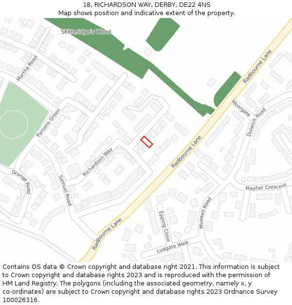 18, RICHARDSON WAY, DERBY, DE22 4NS: Location map and indicative extent of plot