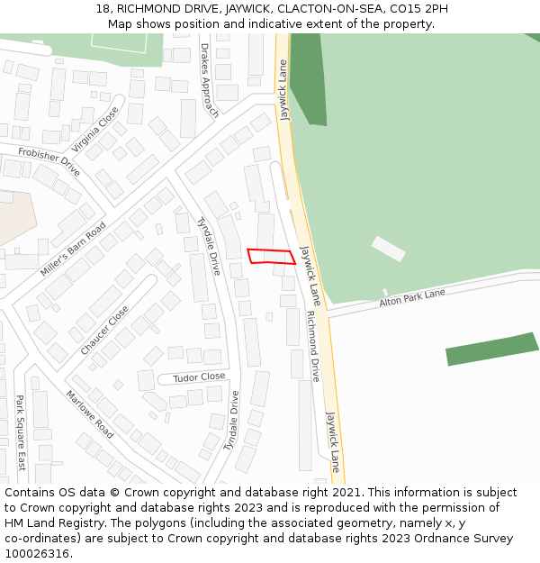 18, RICHMOND DRIVE, JAYWICK, CLACTON-ON-SEA, CO15 2PH: Location map and indicative extent of plot