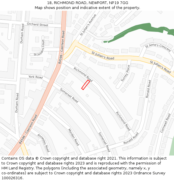 18, RICHMOND ROAD, NEWPORT, NP19 7GG: Location map and indicative extent of plot