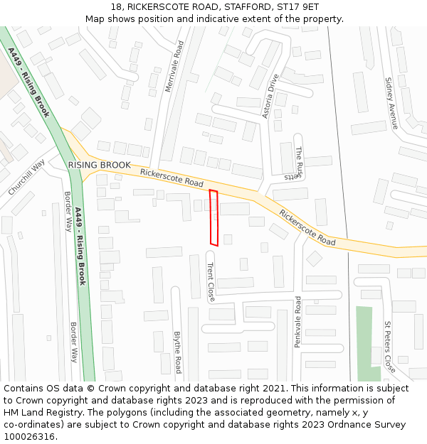 18, RICKERSCOTE ROAD, STAFFORD, ST17 9ET: Location map and indicative extent of plot