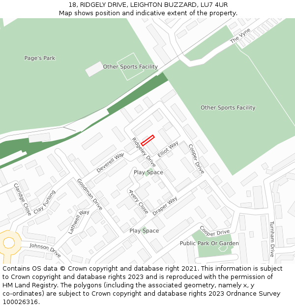 18, RIDGELY DRIVE, LEIGHTON BUZZARD, LU7 4UR: Location map and indicative extent of plot