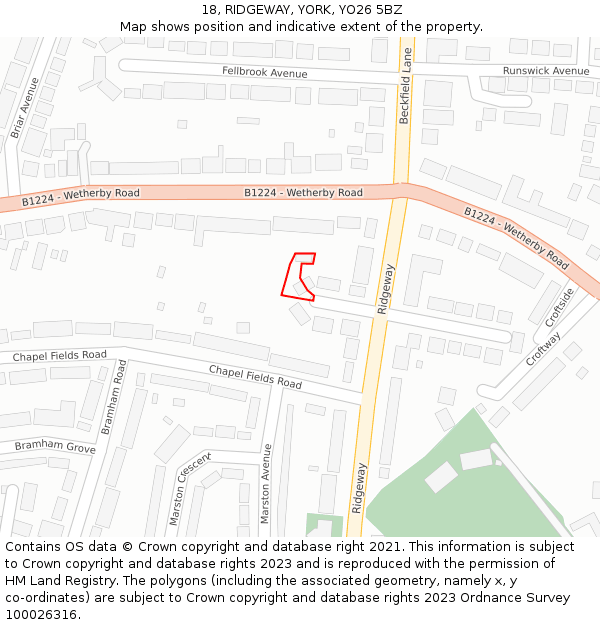 18, RIDGEWAY, YORK, YO26 5BZ: Location map and indicative extent of plot