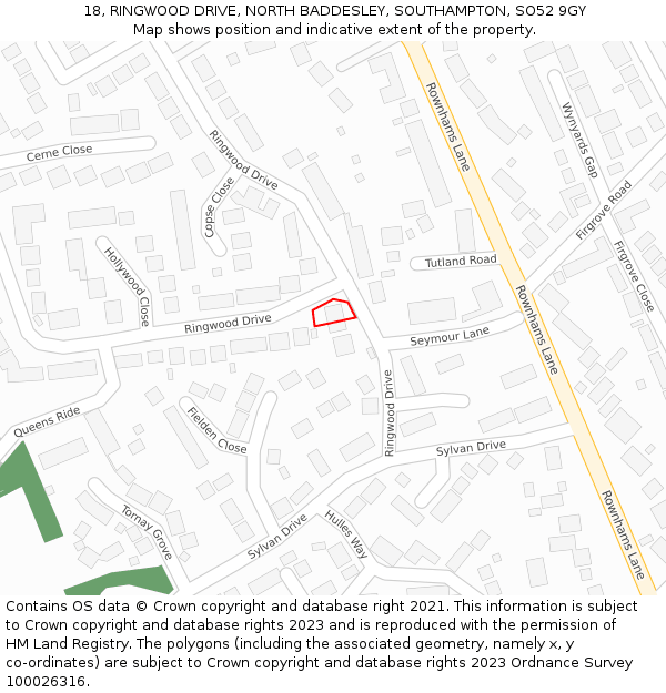 18, RINGWOOD DRIVE, NORTH BADDESLEY, SOUTHAMPTON, SO52 9GY: Location map and indicative extent of plot