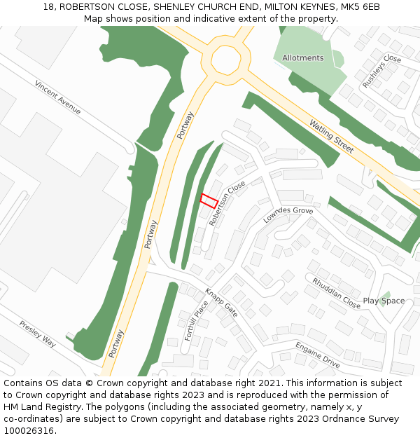 18, ROBERTSON CLOSE, SHENLEY CHURCH END, MILTON KEYNES, MK5 6EB: Location map and indicative extent of plot