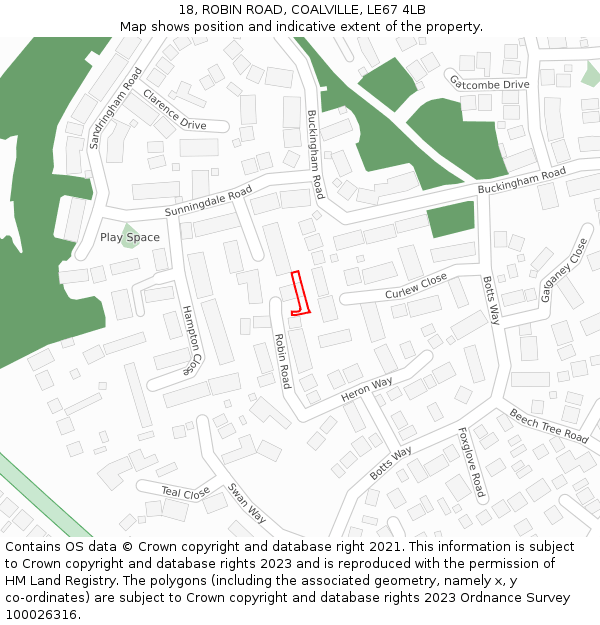 18, ROBIN ROAD, COALVILLE, LE67 4LB: Location map and indicative extent of plot