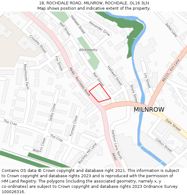 18, ROCHDALE ROAD, MILNROW, ROCHDALE, OL16 3LN: Location map and indicative extent of plot