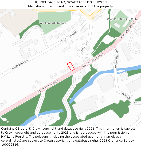 18, ROCHDALE ROAD, SOWERBY BRIDGE, HX6 3BL: Location map and indicative extent of plot