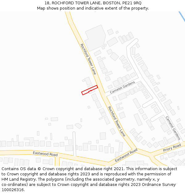 18, ROCHFORD TOWER LANE, BOSTON, PE21 9RQ: Location map and indicative extent of plot