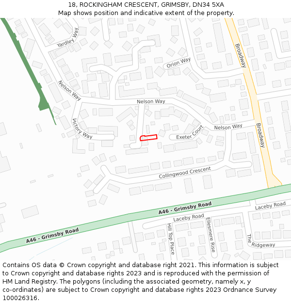 18, ROCKINGHAM CRESCENT, GRIMSBY, DN34 5XA: Location map and indicative extent of plot