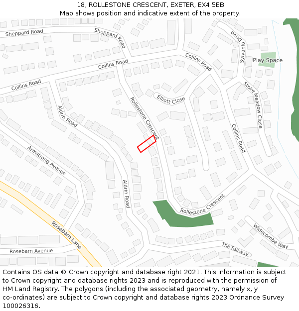 18, ROLLESTONE CRESCENT, EXETER, EX4 5EB: Location map and indicative extent of plot