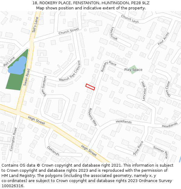 18, ROOKERY PLACE, FENSTANTON, HUNTINGDON, PE28 9LZ: Location map and indicative extent of plot