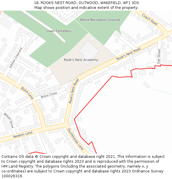 18, ROOKS NEST ROAD, OUTWOOD, WAKEFIELD, WF1 3DX: Location map and indicative extent of plot
