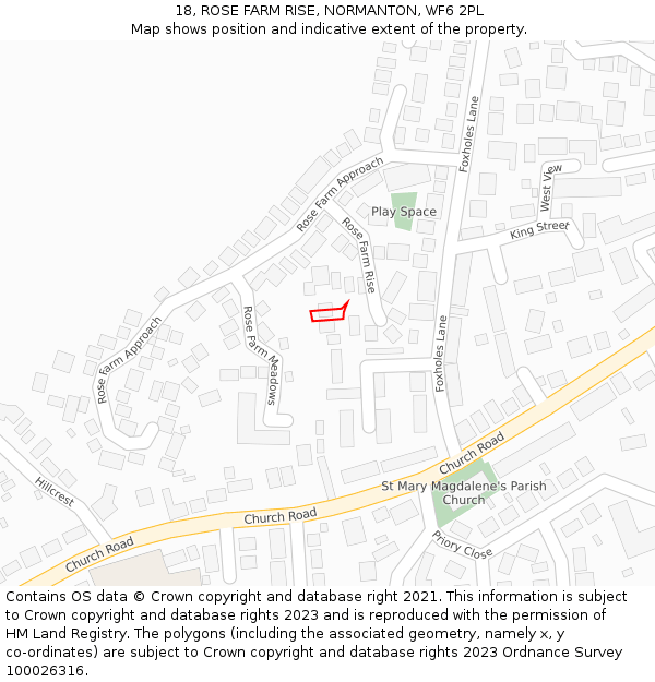 18, ROSE FARM RISE, NORMANTON, WF6 2PL: Location map and indicative extent of plot
