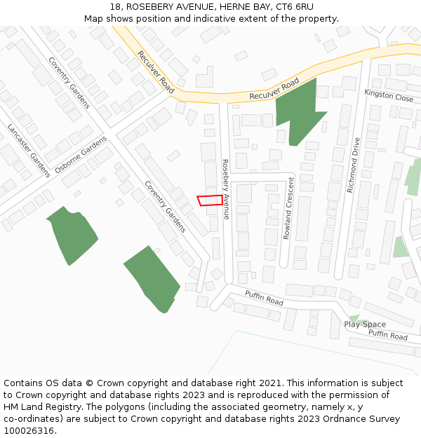 18, ROSEBERY AVENUE, HERNE BAY, CT6 6RU: Location map and indicative extent of plot