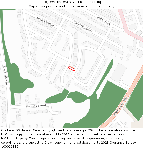 18, ROSEBY ROAD, PETERLEE, SR8 4RJ: Location map and indicative extent of plot
