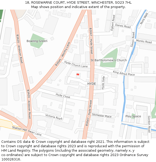 18, ROSEWARNE COURT, HYDE STREET, WINCHESTER, SO23 7HL: Location map and indicative extent of plot