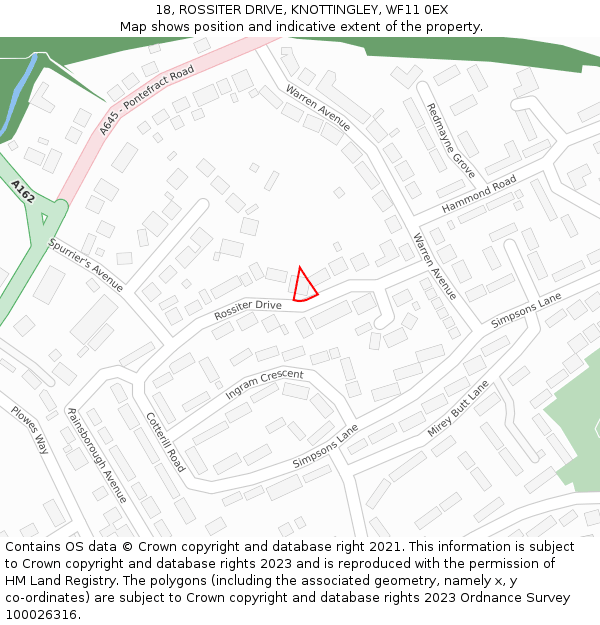 18, ROSSITER DRIVE, KNOTTINGLEY, WF11 0EX: Location map and indicative extent of plot