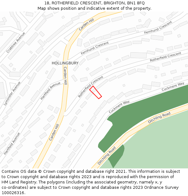 18, ROTHERFIELD CRESCENT, BRIGHTON, BN1 8FQ: Location map and indicative extent of plot