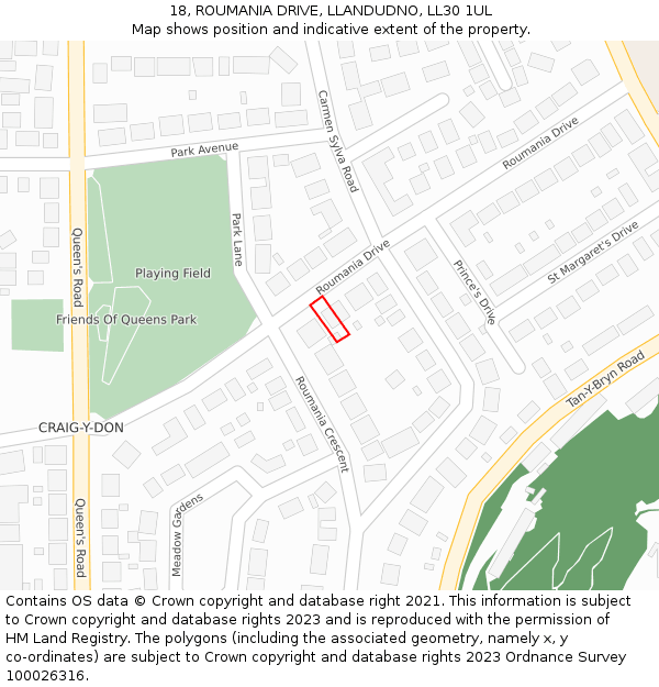 18, ROUMANIA DRIVE, LLANDUDNO, LL30 1UL: Location map and indicative extent of plot