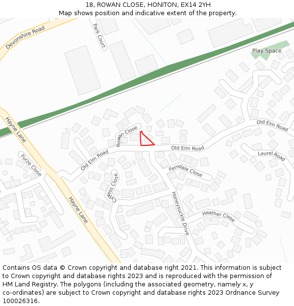 18, ROWAN CLOSE, HONITON, EX14 2YH: Location map and indicative extent of plot